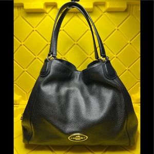Coach Black Grained Leather Edie Shoulder Bag W/COA